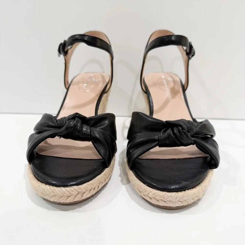 Bandolino Justyne Espadrille Wedge Sandal Knot Ankle Strap Jute Heel Black 5 NEW